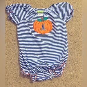 Classic Whimsy. “M” monogrammed pumpkin. 2T.